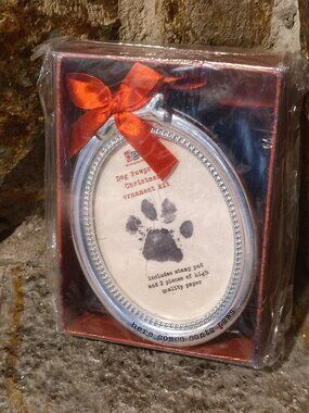 Dog Pawprint Christmas Ornament Kit by DEI Oval Metal Frame Dog Santa Paws